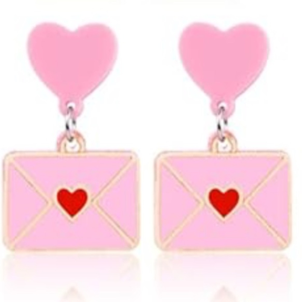 Pink Heart Envelope Earrings